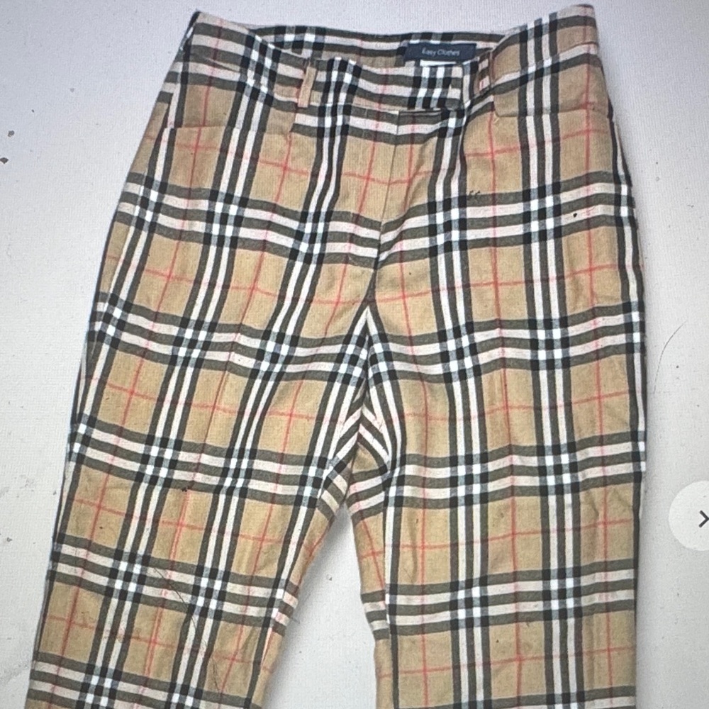 Plaid Straight Leg Pants - Tan and Black
